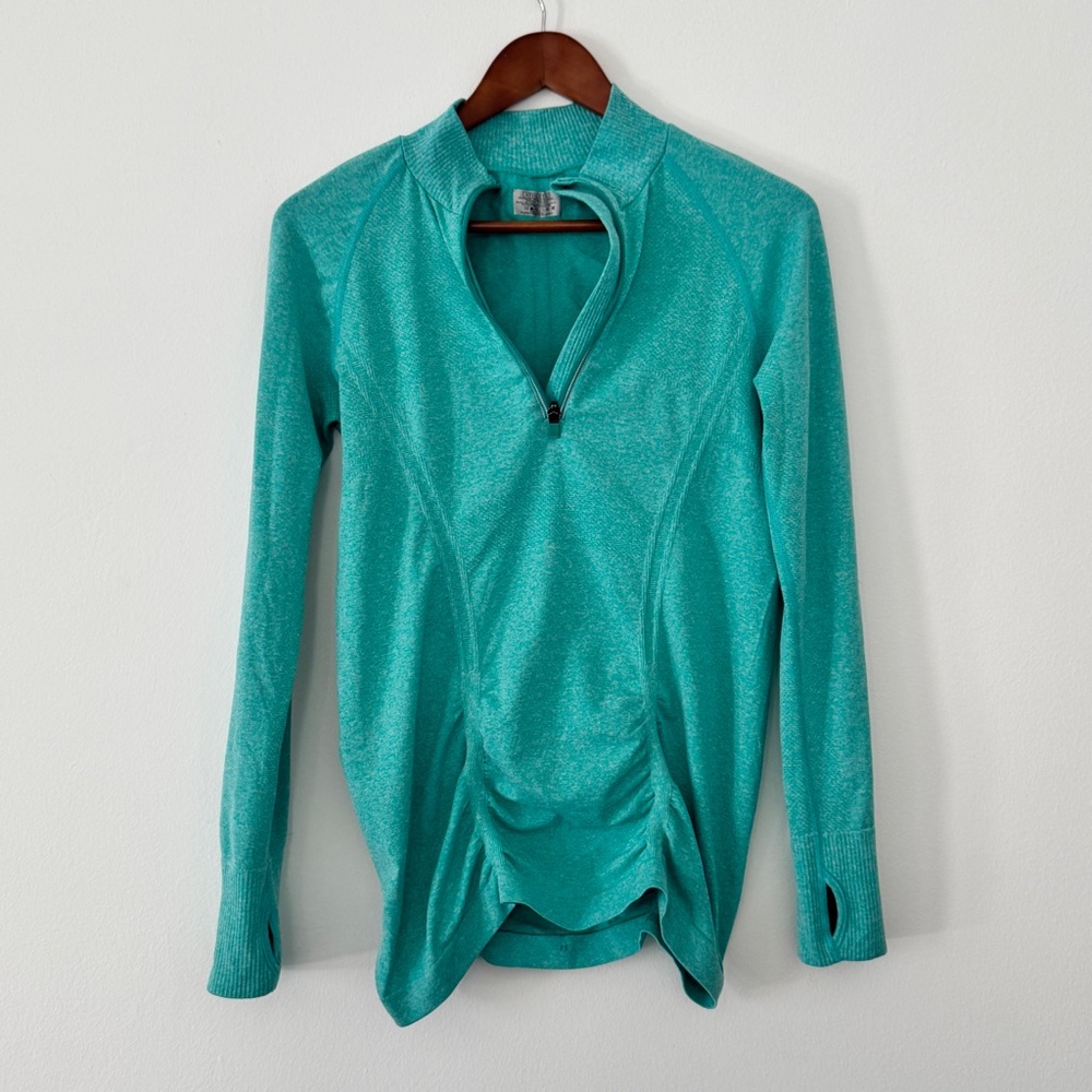 Athleta Teal Heathered Quarter Zip Long Sleeve Workout Top size M - Picture 2 of 7